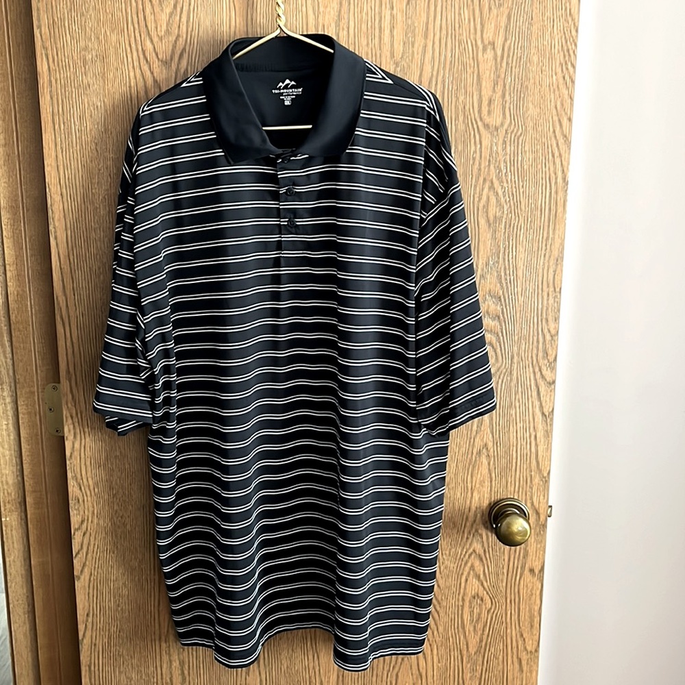 Men’s black/grey/white striped athletic polo